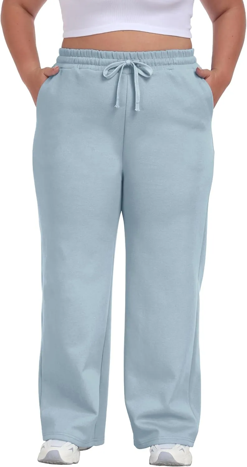 Cheapestbuy Women's Plus Size Wide Leg Sweatpants Stretchy Baggy Sweat Pants Loose Active Pants with Pockets