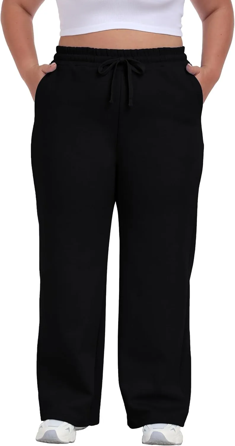 Cheapestbuy Women's Plus Size Wide Leg Sweatpants Stretchy Baggy Sweat Pants Loose Active Pants with Pockets
