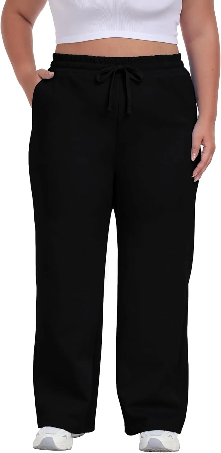Cheapestbuy Women's Plus Size Wide Leg Sweatpants Stretchy Baggy Sweat Pants Loose Active Pants with Pockets