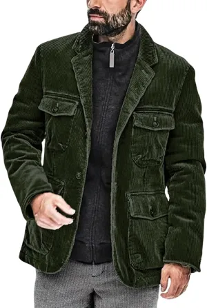 chouyatou Men's Vintage Corduroy Notched Lapel Button Down Business Blazer Jacket Sport Coat