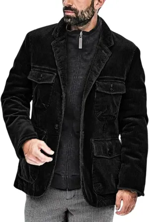 chouyatou Men's Vintage Corduroy Notched Lapel Button Down Business Blazer Jacket Sport Coat
