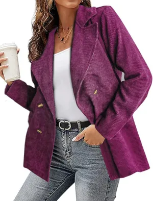 chouyatou Women's Fall Notch Lapel Corduroy Blazer Jacket Double Breasted Office Dressy Work Suit