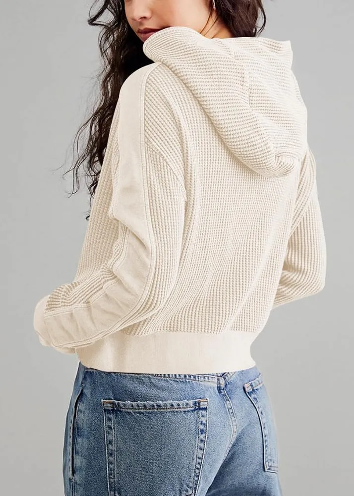 chouyatou Women's Oversized Hooded Sweatshirt Y2K Boyfriend Waffle Knit Zip Up Hoodie Jacket Shackets