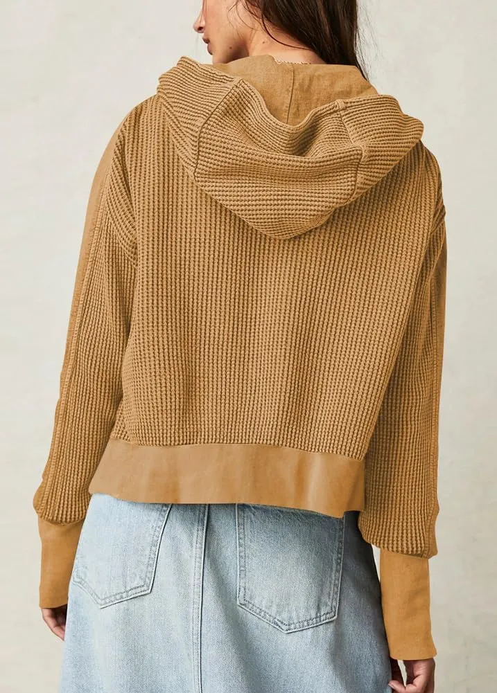 chouyatou Women's Oversized Hooded Sweatshirt Y2K Boyfriend Waffle Knit Zip Up Hoodie Jacket Shackets