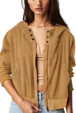 chouyatou Women's Oversized Hooded Sweatshirt Y2K Boyfriend Waffle Knit Zip Up Hoodie Jacket Shackets