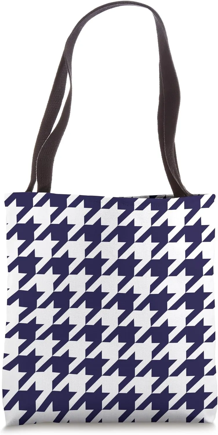 Classic Navy Blue, Houndstooth Pattern, Houndstooth Tote Bag