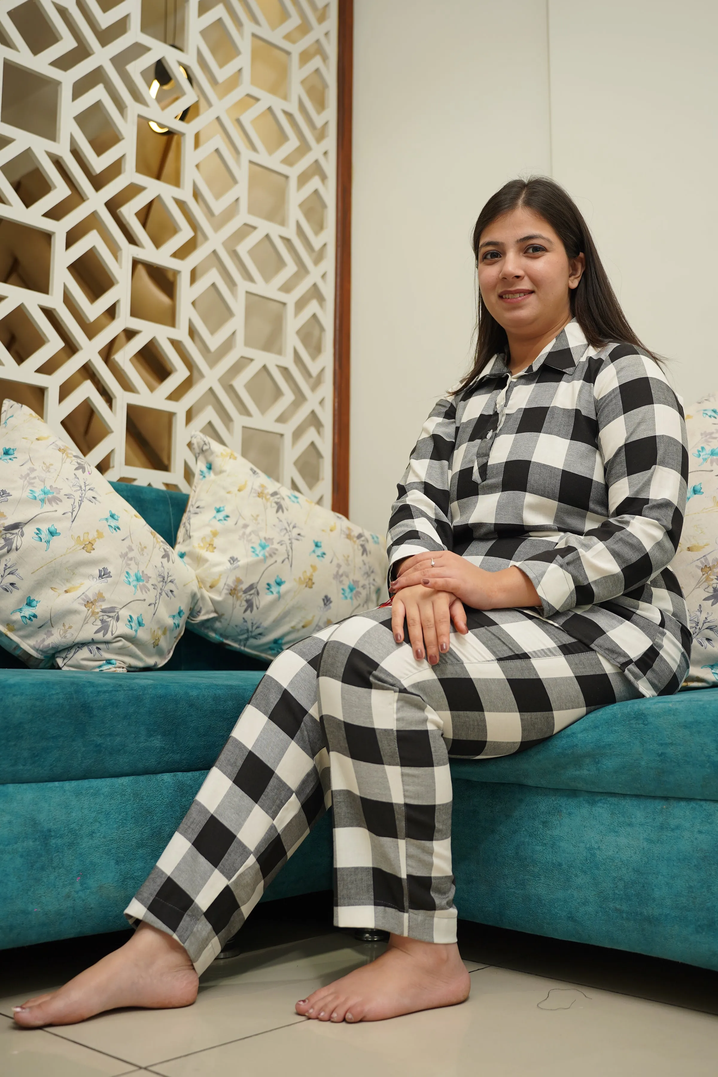 Classic Plaid Woollen Night Suit