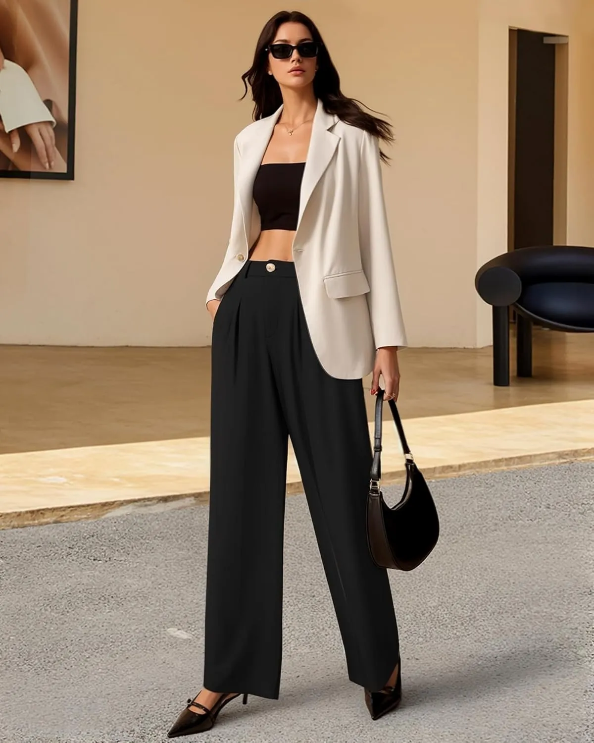 CLOZOZ Wide Leg Pants Women's High Waisted Work Trousers Regular for Office Business Casual