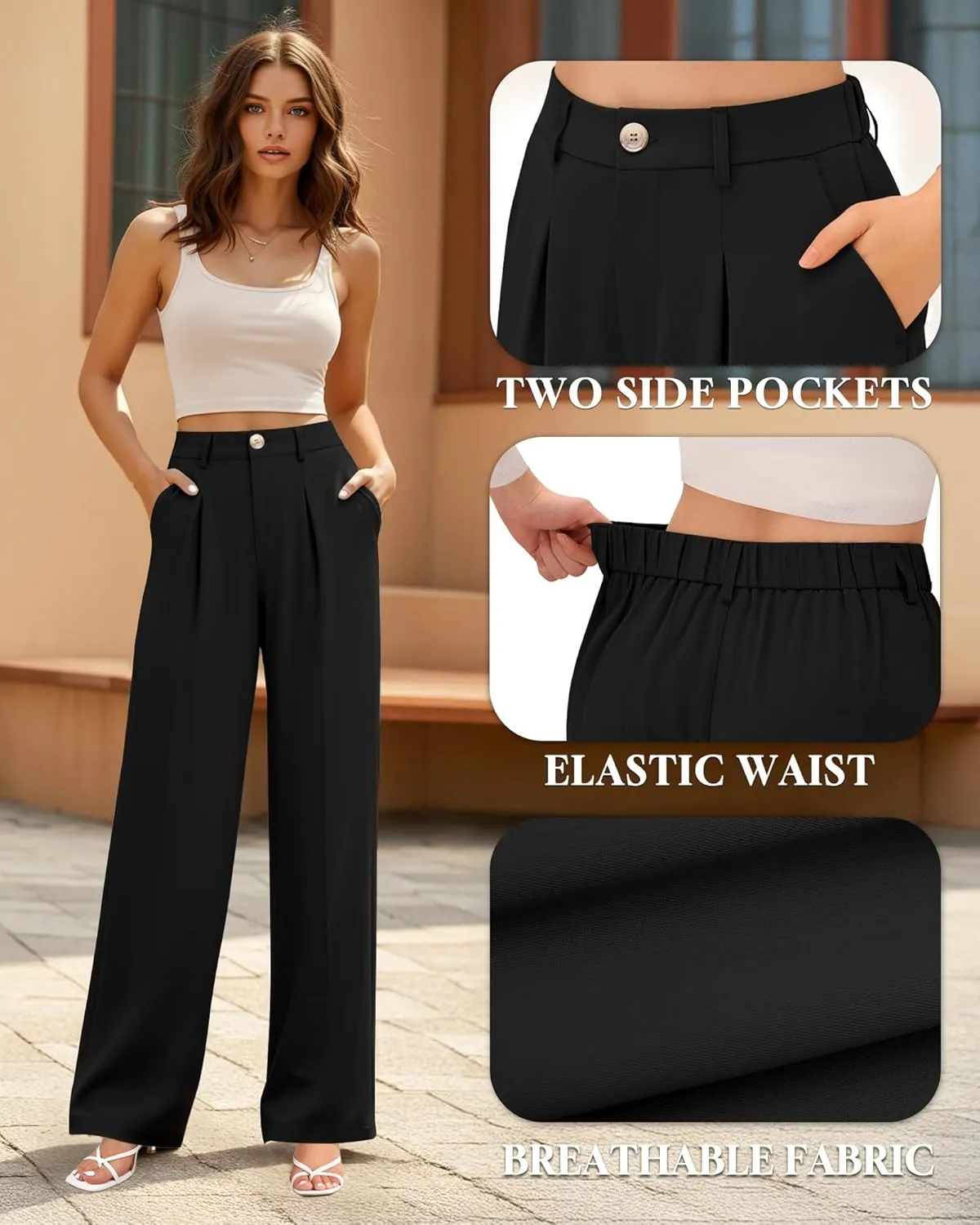 CLOZOZ Wide Leg Pants Women's High Waisted Work Trousers Regular for Office Business Casual