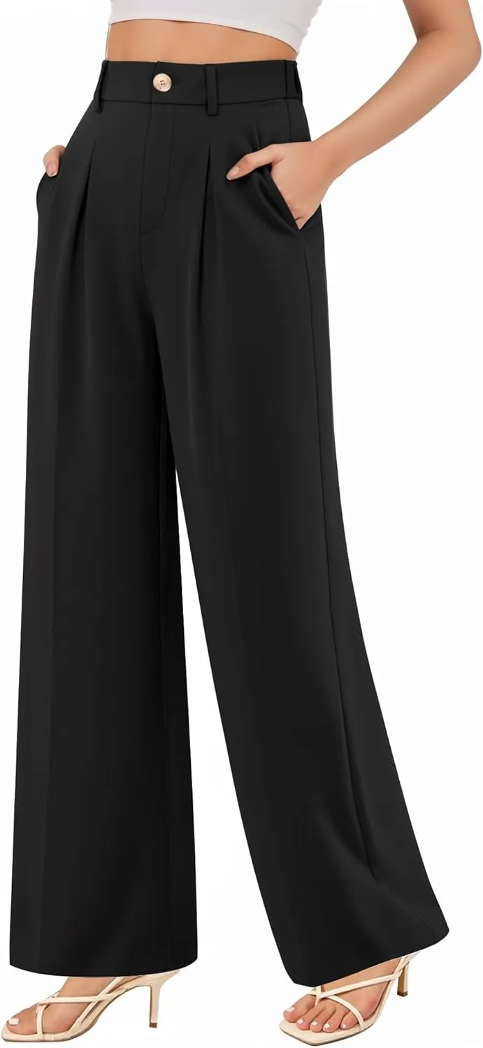 CLOZOZ Wide Leg Pants Women's High Waisted Work Trousers Regular for Office Business Casual