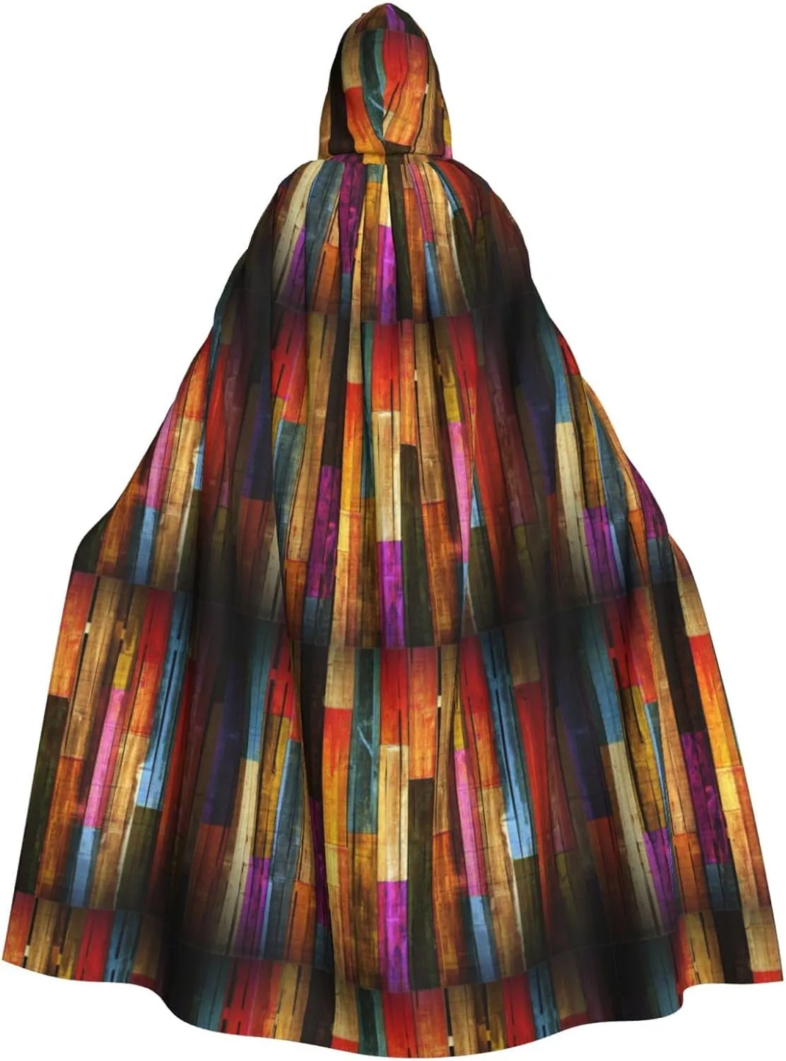 Colorful Painted Wood print Hooded cape for adults, Oversized Hooded Cloak with Bow Tie, Adult party dress cape