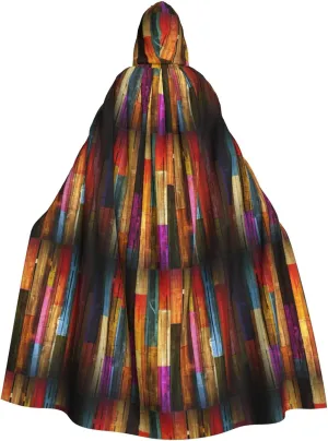 Colorful Painted Wood print Hooded cape for adults, Oversized Hooded Cloak with Bow Tie, Adult party dress cape