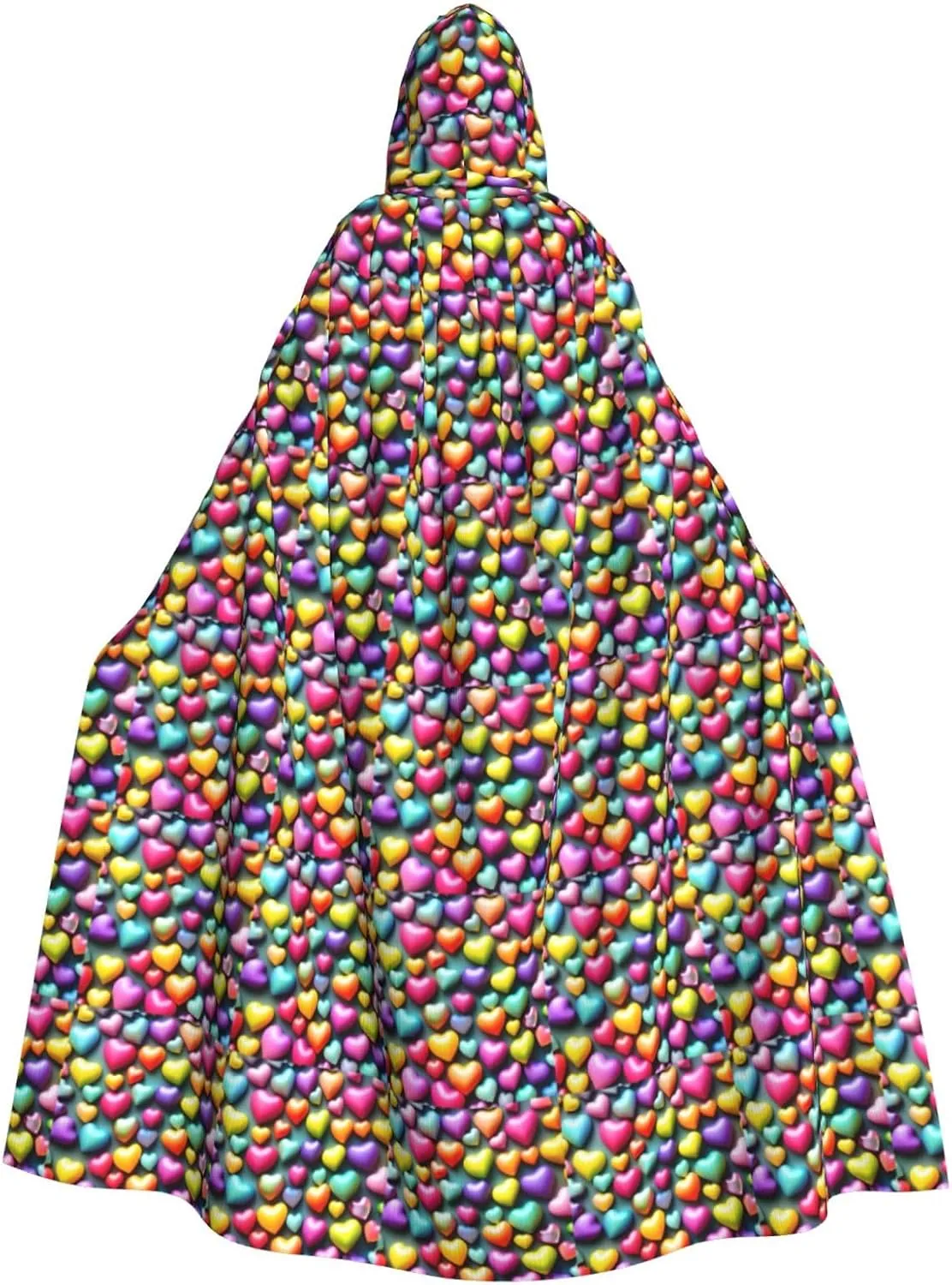 colorful Rainbow Hearts print Hooded cape for adults, Oversized Hooded Cloak with Bow Tie, Adult party dress cape