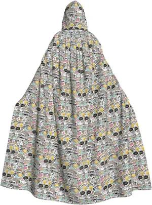 comic ar print Hooded cape for adults, Oversized Hooded Cloak with Bow Tie, Adult party dress cape