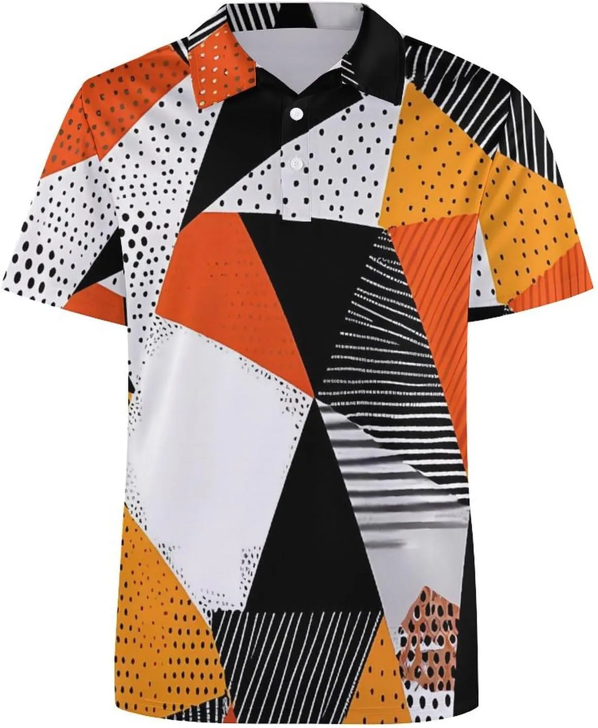 Contrasting Colors in Polygonal Artwork Mens Short Sleeve Polo Shirts Straight Sports Golf Tennis T-Shirt Quick Dry Long Top