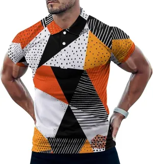 Contrasting Colors in Polygonal Artwork Mens Short Sleeve Polo Shirts Straight Sports Golf Tennis T-Shirt Quick Dry Long Top