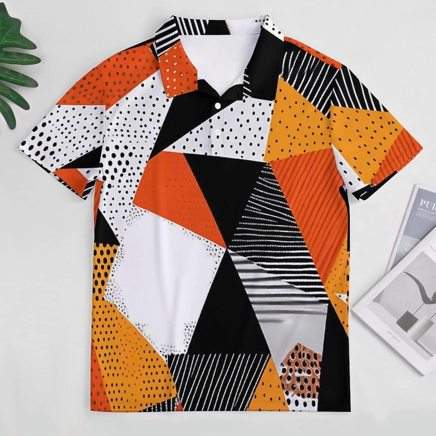 Contrasting Colors in Polygonal Artwork Mens Short Sleeve Polo Shirts Straight Sports Golf Tennis T-Shirt Quick Dry Long Top