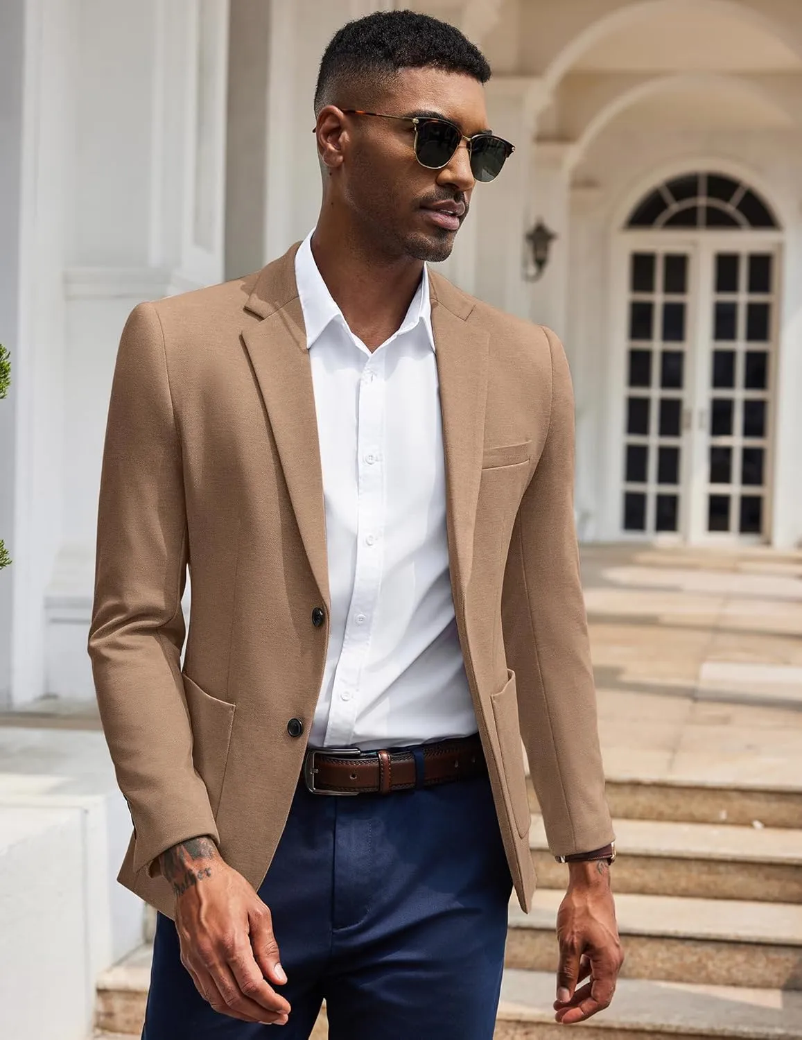 COOFANDY Men's Casual Knit Blazer Slim Fit Sport Coat Stretch Two Button Suit Jacket