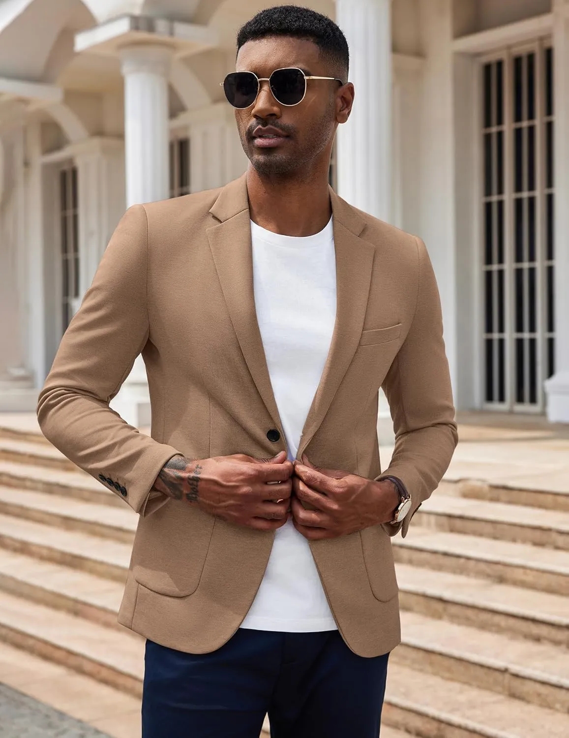 COOFANDY Men's Casual Knit Blazer Slim Fit Sport Coat Stretch Two Button Suit Jacket