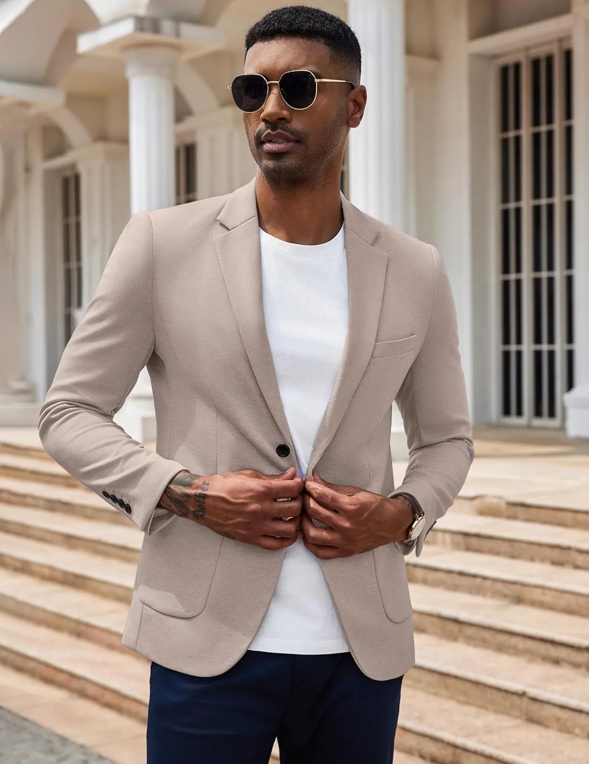 COOFANDY Men's Casual Knit Blazer Slim Fit Sport Coat Stretch Two Button Suit Jacket