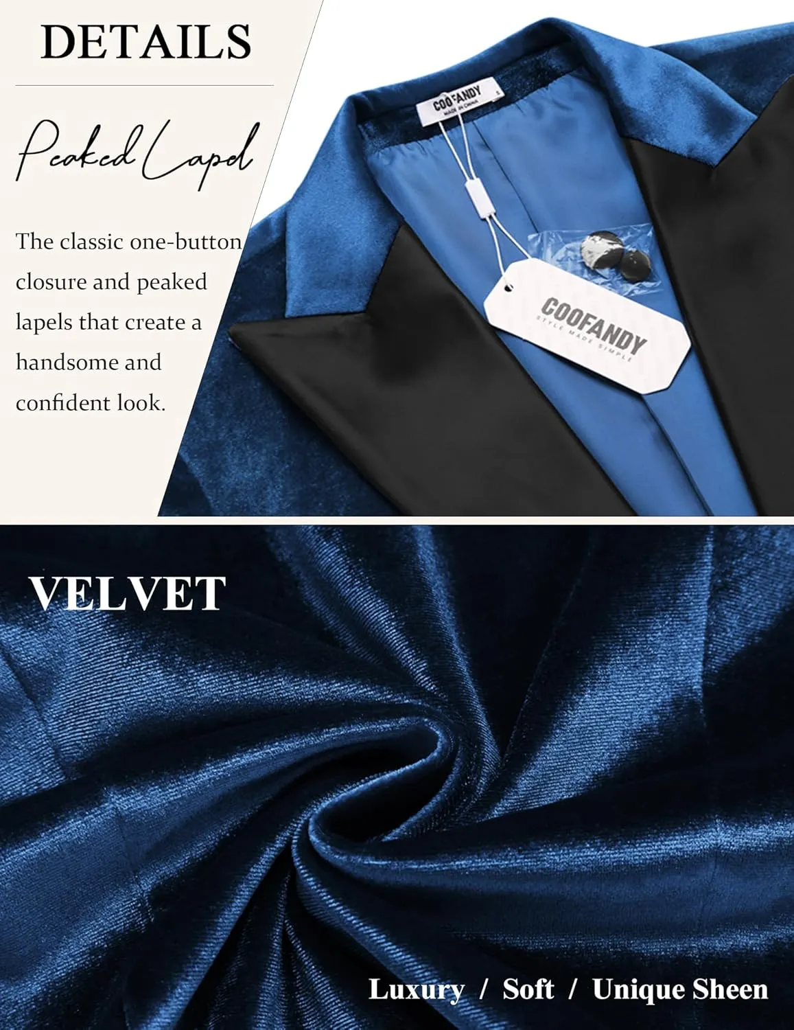 COOFANDY Mens Wedding Tuxedo Jacket Slim Fit Velvet Blazer One Button Suit Jacket for Prom Dinner Party