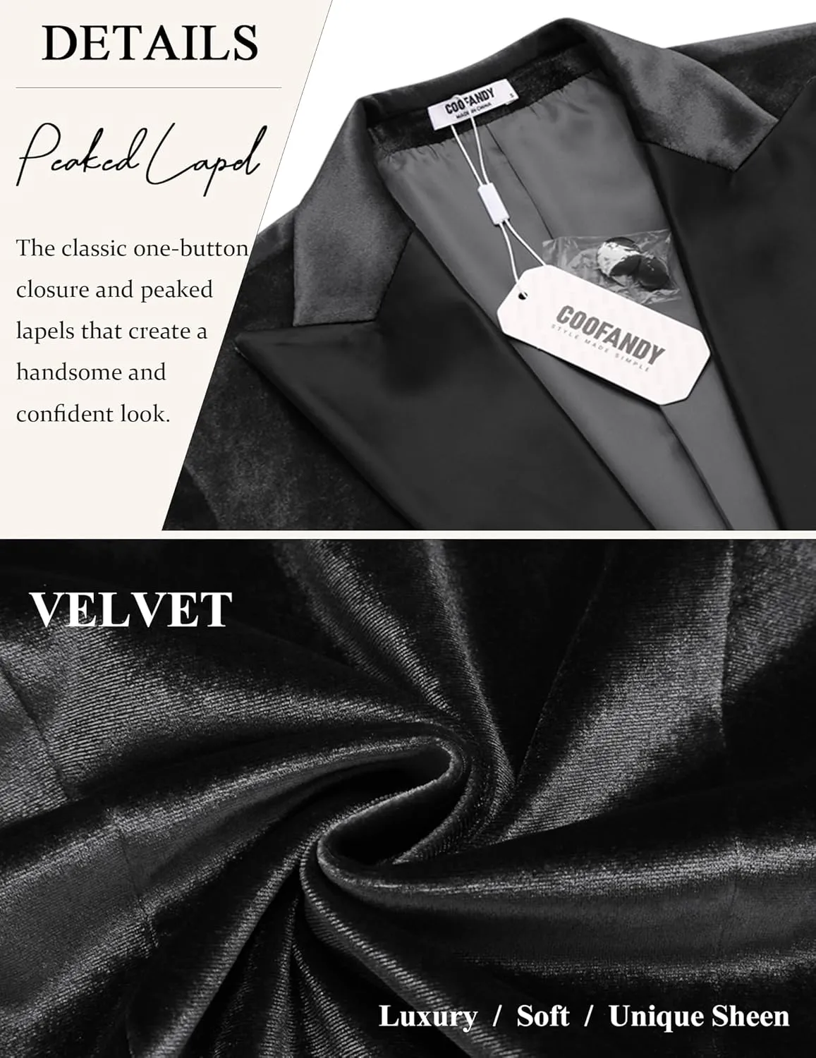 COOFANDY Mens Wedding Tuxedo Jacket Slim Fit Velvet Blazer One Button Suit Jacket for Prom Dinner Party