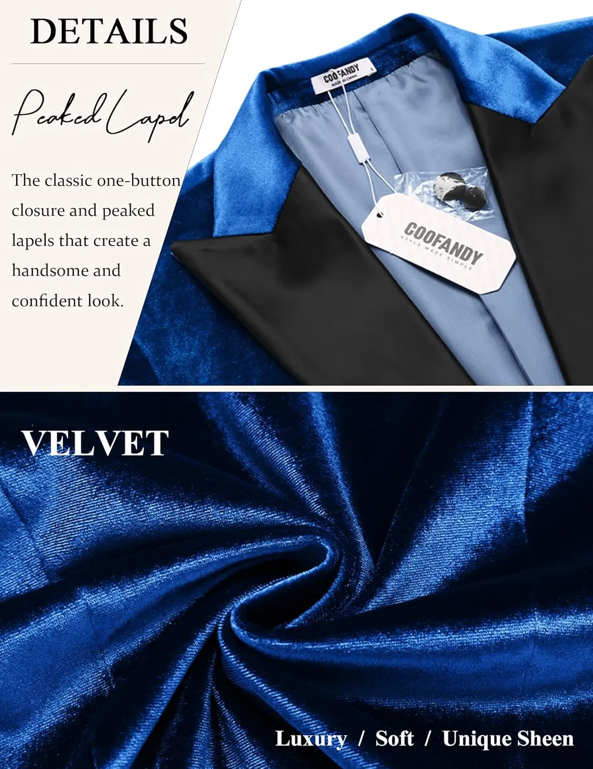 COOFANDY Mens Wedding Tuxedo Jacket Slim Fit Velvet Blazer One Button Suit Jacket for Prom Dinner Party