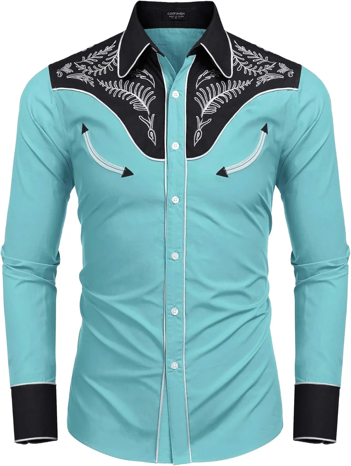 COOFANDY Men's Western Cowboy Shirt Embroidered Button Down Long Sleeve Shirts