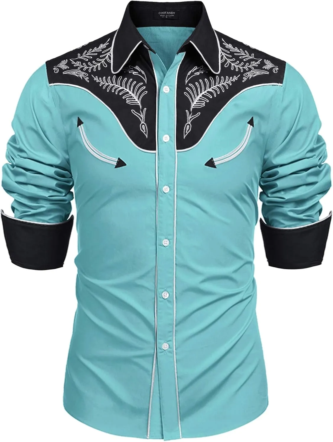 COOFANDY Men's Western Cowboy Shirt Embroidered Button Down Long Sleeve Shirts