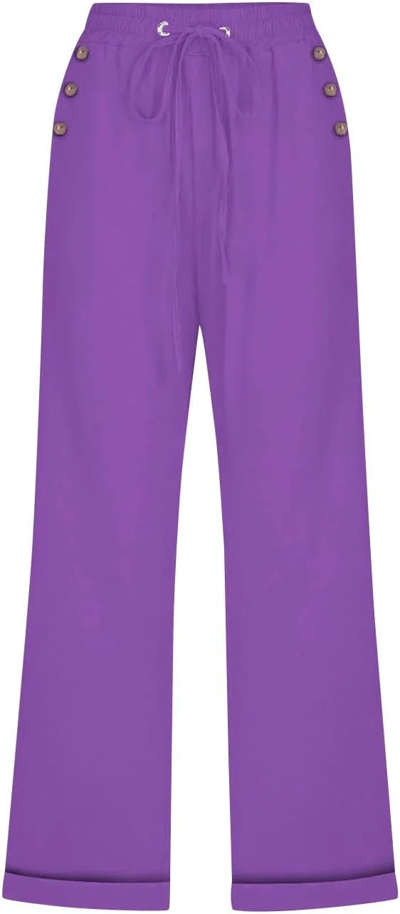 Cotton Linen Capris Pants for Women Summer 2025 Straight Wide Leg Loose Drawstring Elastic Waist Cropped Trousers