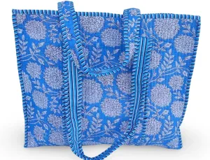 Cotton Tiger Block Print Tote Bag, Indian Handmade Shopping Shoulder Bag, Unisex Market Daily Use