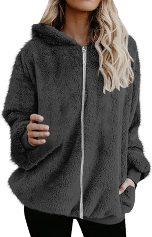 Cozy Fluffy Hoodie Women Fall/Winter Clothes Womens Hoodies Sherpa Pullover Zip Up Fuzzy Fleece Oversized Hoodie