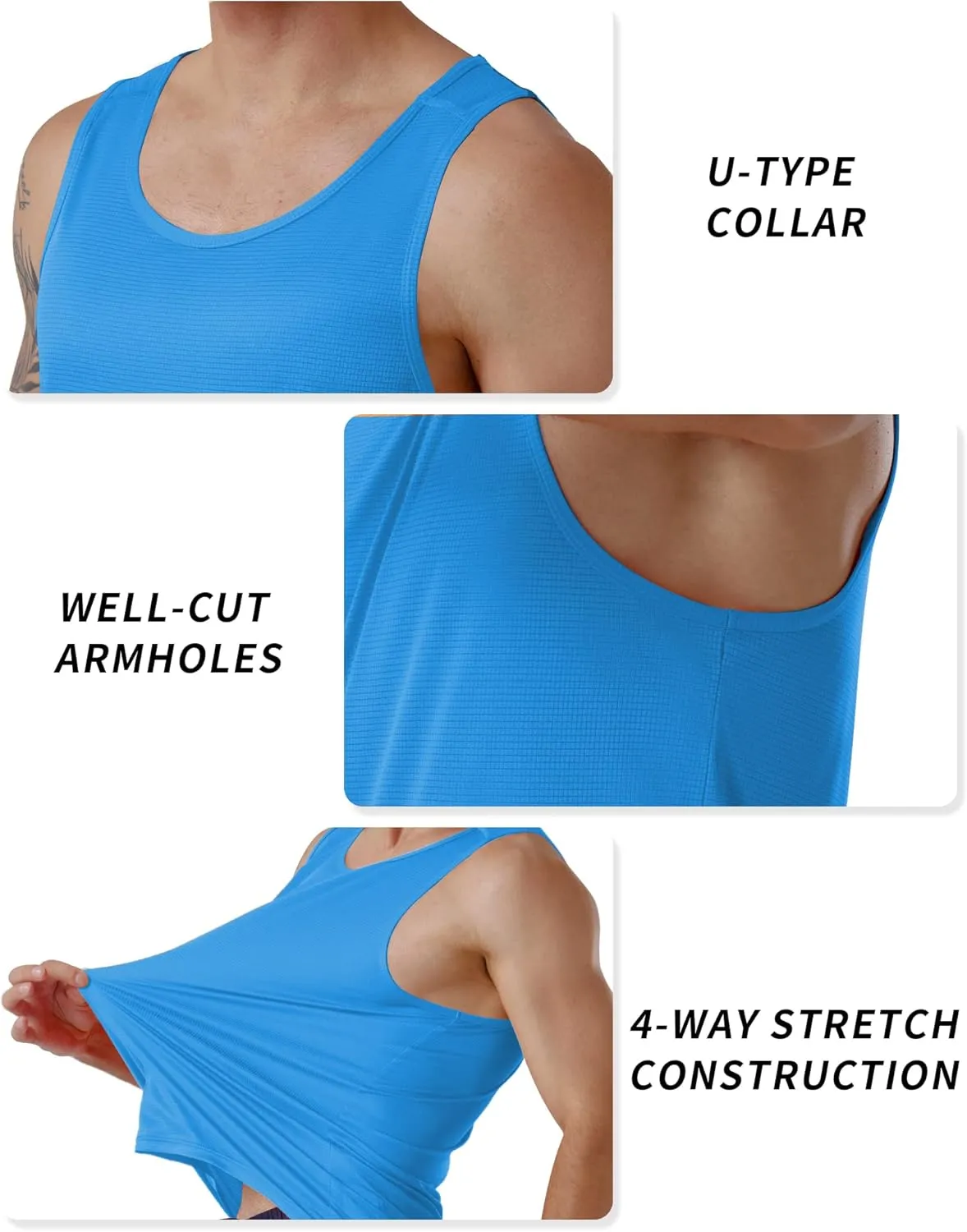 CQC Men's Sleeveless Shirts Gym Workout Running Quick Dry Tank Top Beach Swim Muscle Athletic Shirt