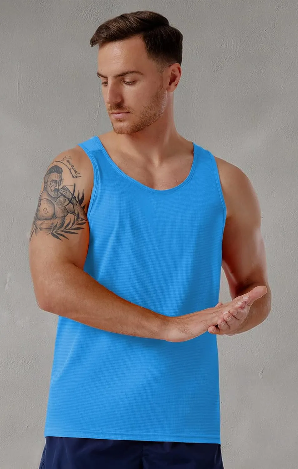 CQC Men's Sleeveless Shirts Gym Workout Running Quick Dry Tank Top Beach Swim Muscle Athletic Shirt