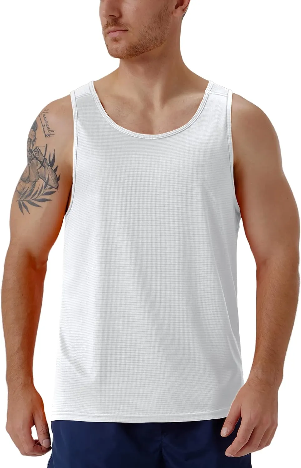 CQC Men's Sleeveless Shirts Gym Workout Running Quick Dry Tank Top Beach Swim Muscle Athletic Shirt