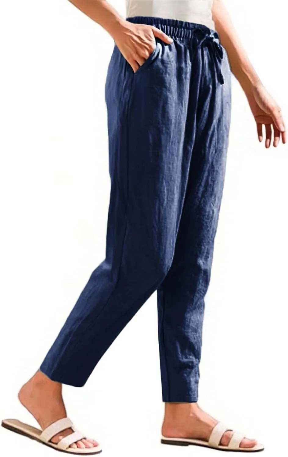 Cropped Linen Pants Women Elastic Waist Straight Leg Ankle Pants Lightweight Comfy Trousers 2025 Summer Beach Outfits
