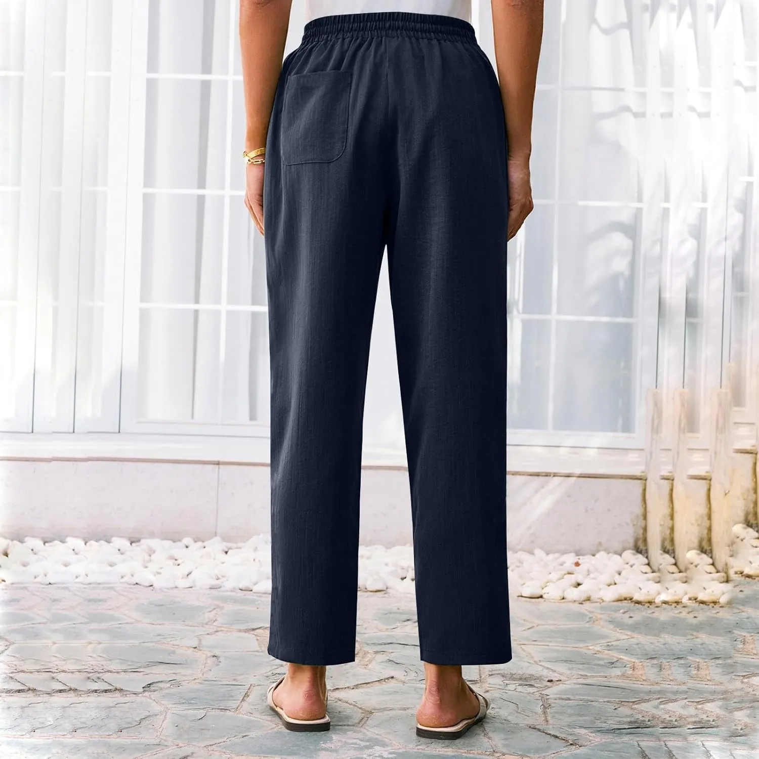 Cropped Linen Pants Women High Waist Wide Leg Casual Palazzo Pant with Pockets Beach Crop Trousers Summer Outfits