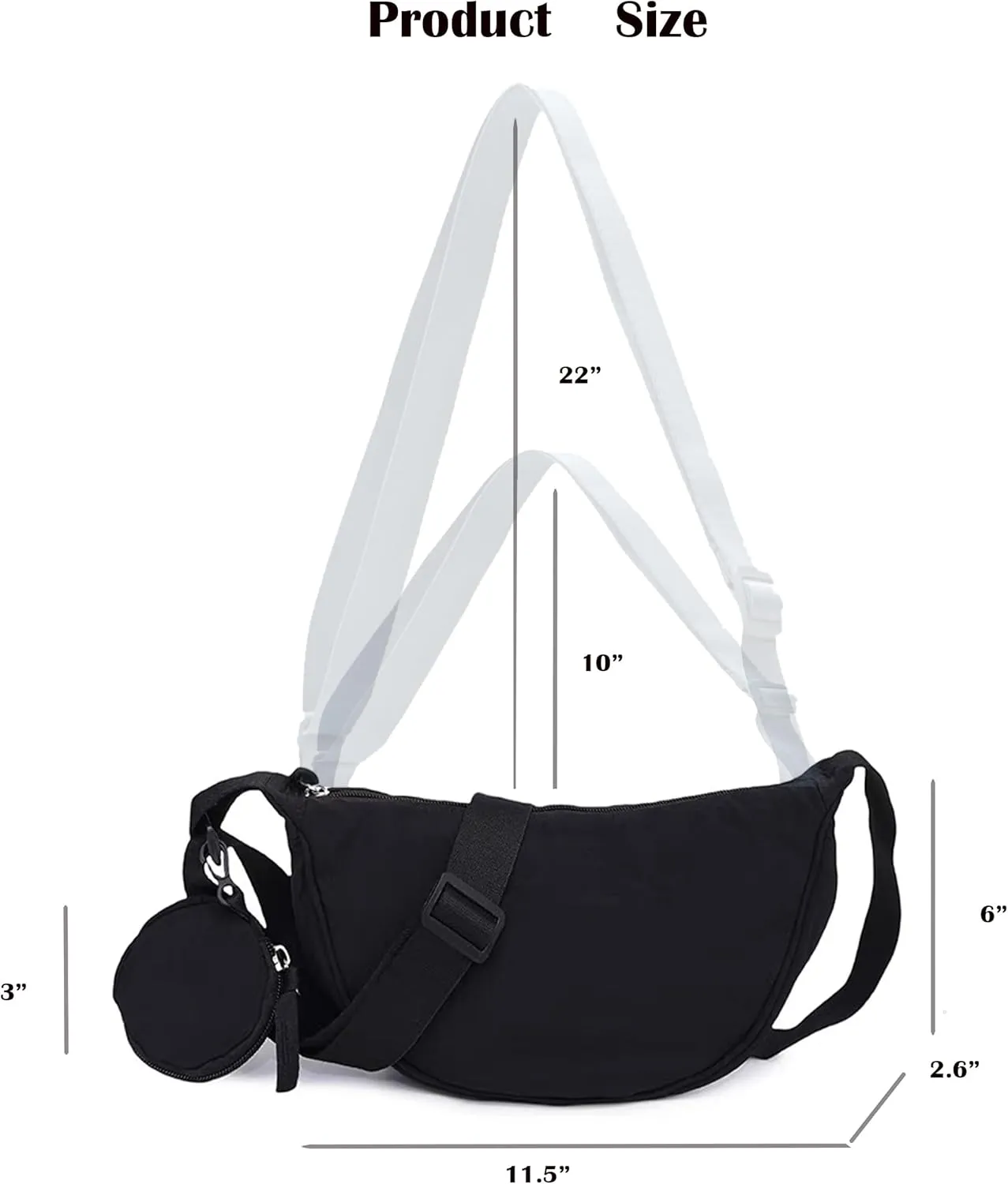 Crossbody Bag with Coin Purse Hobo Sling Crescent Bag Women Men Trendy Small Nylon Shoulder Bag Purse Adjustable Strap