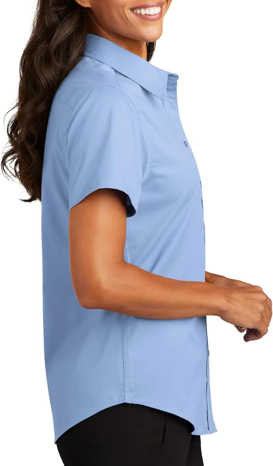 Custom Short Sleeve Embroidered Button Up Shirts for Women Add Your Text Personalized Embroidery Easy Care Shirts