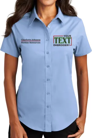Custom Short Sleeve Embroidered Button Up Shirts for Women Add Your Text Personalized Embroidery Easy Care Shirts