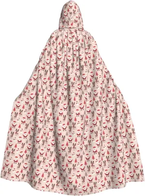 Cute Christmas Holidays print Hooded cape for adults, Oversized Hooded Cloak with Bow Tie, Adult party dress cape