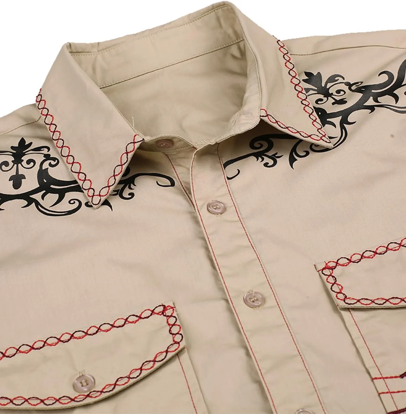 Daupanzees Men's Western Cowboy Shirt Long Sleeve Embroidered Shirt Slim Fit Casual Button Down Shirts with Pockets