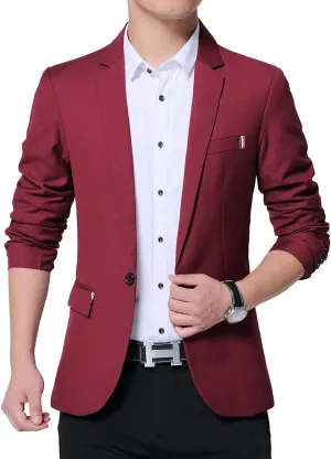 DAVID.ANN Men's Fit Casual One Button Blazer Jacket