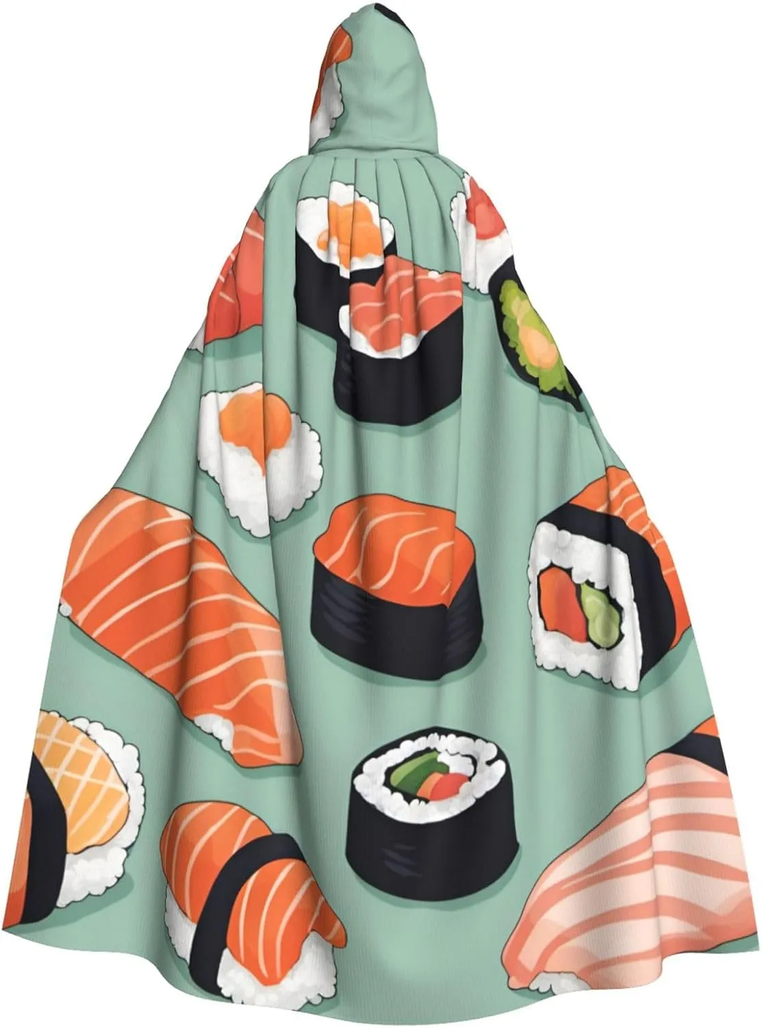 Delicious sushi 1 print Hooded cape for adults, Oversized Hooded Cloak with Bow Tie, Adult party dress cape