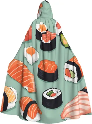 Delicious sushi 1 print Hooded cape for adults, Oversized Hooded Cloak with Bow Tie, Adult party dress cape