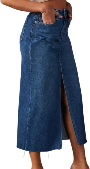 Denim Skirts for Womens High Waisted Washed Raw Hem Casual A-Line Long Jean Skirts