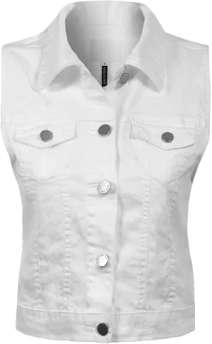 Design by Olivia Women's Junior Fit Sleeveless Button up Jean Denim Jacket Vest