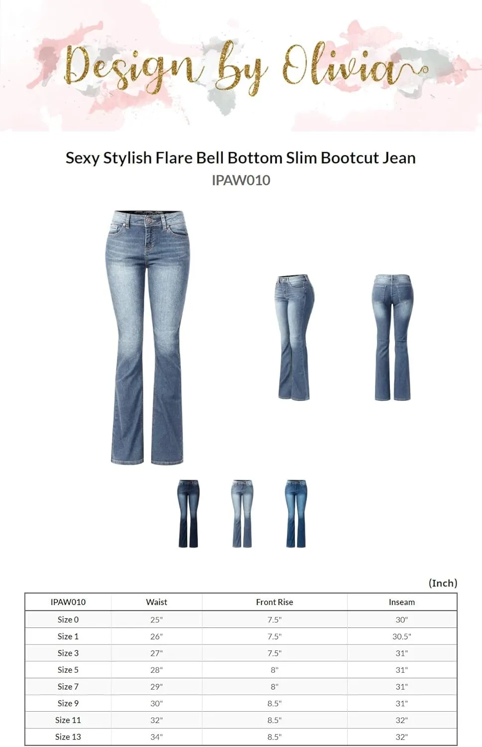 Design by Olivia Women's Sexy Stylish Flare Bell Bottom Slim Bootcut Jean
