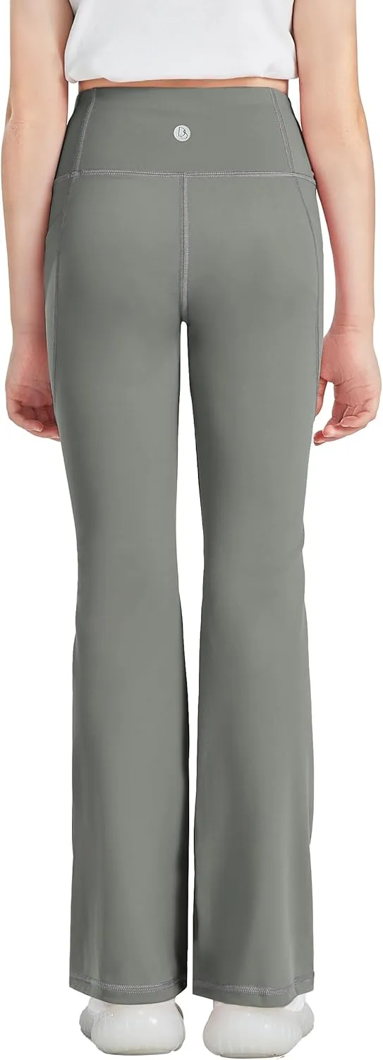 Desol 3 Pack Girls Flare Leggings with Pockets, High Waist Bootcut Yoga Pants, Dance Athletic Bell Bottoms for Teen &Kids