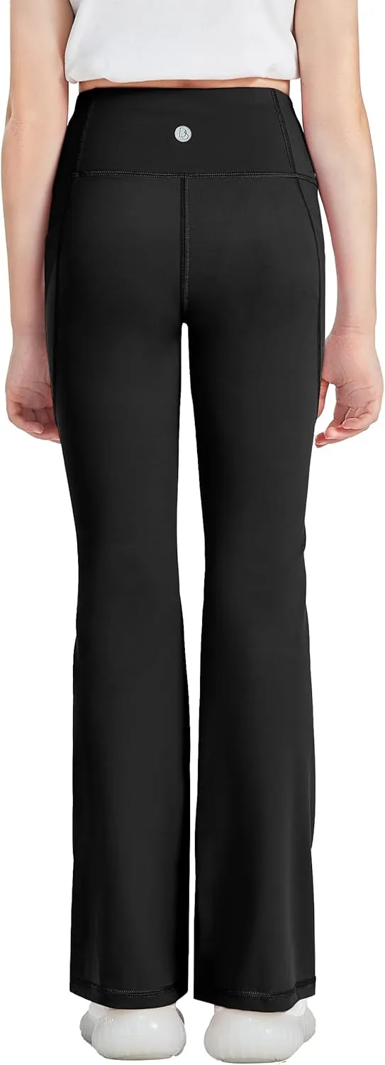 Desol 3 Pack Girls Flare Leggings with Pockets, High Waist Bootcut Yoga Pants, Dance Athletic Bell Bottoms for Teen &Kids